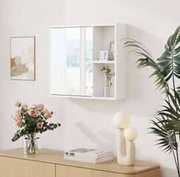 New Costway Bathroom Medicine Cabinet Wall Mounted Storage Organizer w/ Mirror Door White