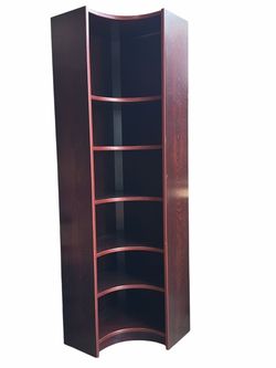7’2” Dark Wood Corner Shelf Unit w/ Curved Shelves