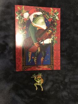 Enameled Frog / Toad Pin with Rhinestones & Card - NEW & BEAUTIFUL!