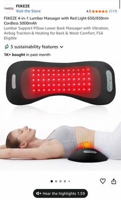 FLiKEZE 4-in-1 Lumbar Massager with Red Light. Rechargeable. 5000mAh. NEW!