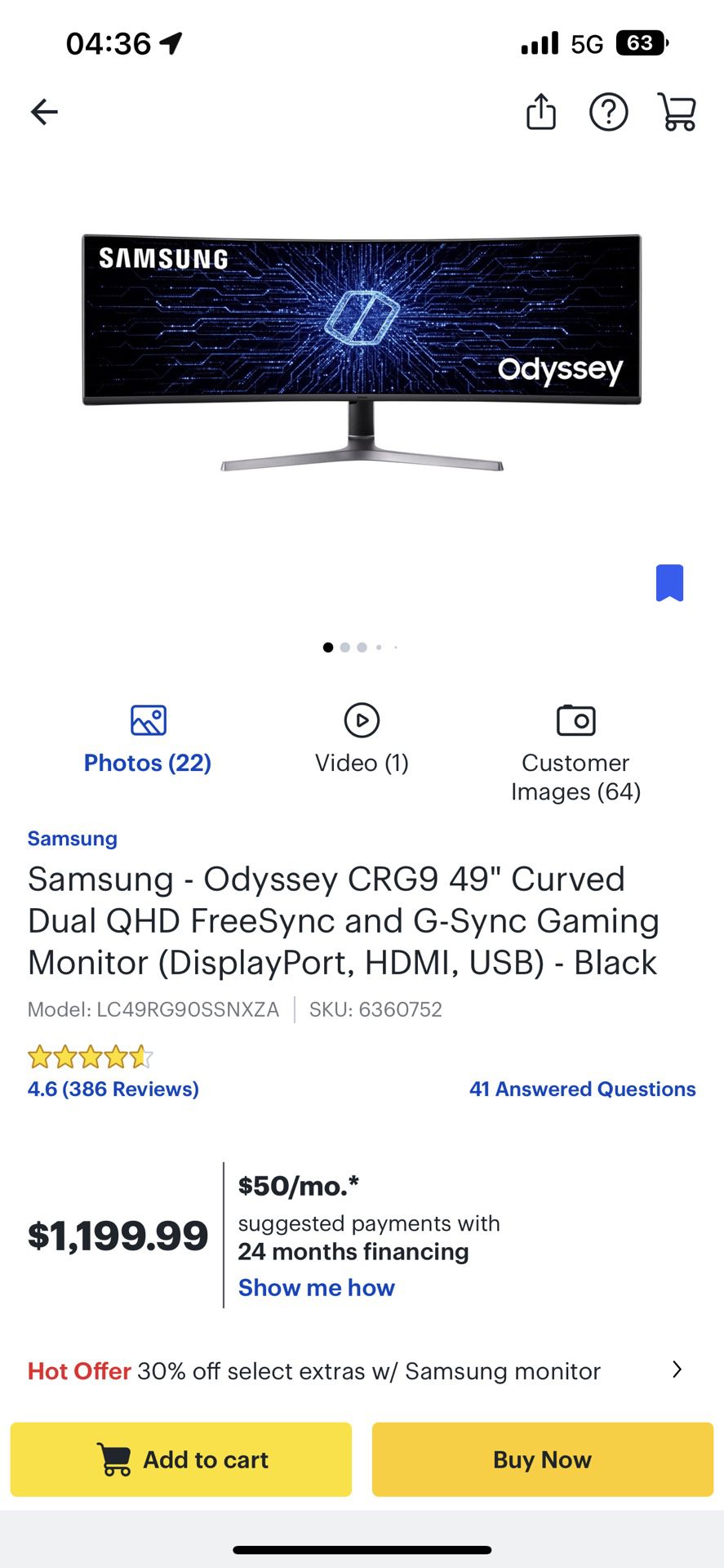 Sell Samsung 49inh Monitor 