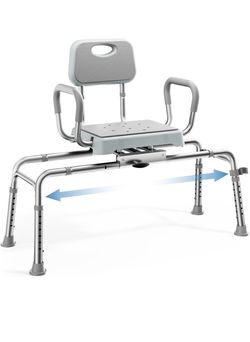 Sliding Shower Chair for Inside Shower, Tub Transfer Bench Shower Chair for Elderly & Disabled, Non-Slip Aluminum Body, Adjustable Height, Tool-Free A