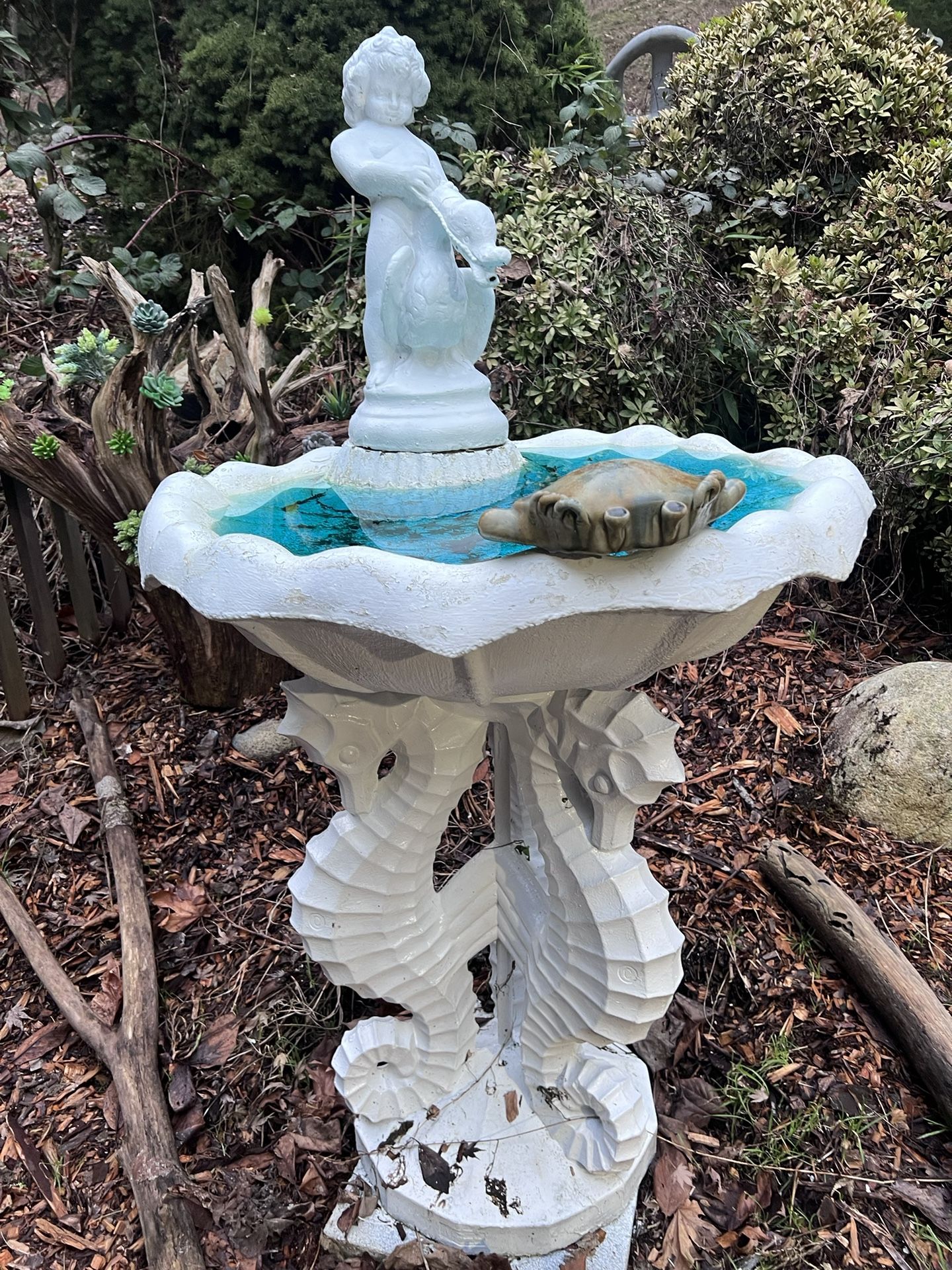 Working Large Fountain, Sea horses And Statue.