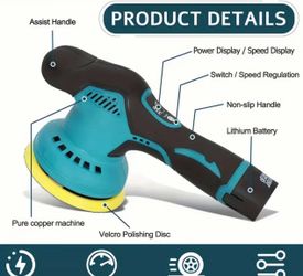 Cordless Car Buffer Polisher with 12V Lithium Rechargeable Battery*2, Cordless Polisher with 8 Variable Speeds, Cordless Buffer Polisher for Car Detai