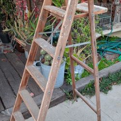 Vintage Ladder 6' Wooden Folding Steps Wood Industrial Decor W Patina Repurpose Into Bookcase Or shelf 