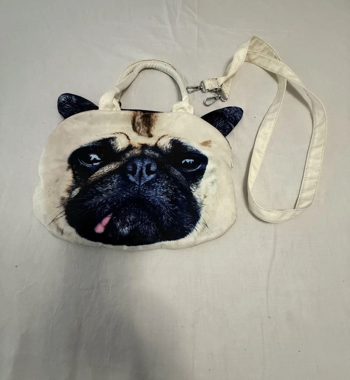 Pug Face Purse Ears Front & Back 17x 14 Satchel Crossbody Bag