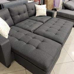 Comfy Gray 90in L-Shape Sleeper Sectional Sofa with Reversible Storage Chaise