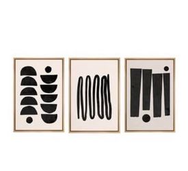 Set of 3 24" x 36" Black & White Abstract Canvas Print Wall Art in Faux Wood Floating Frame