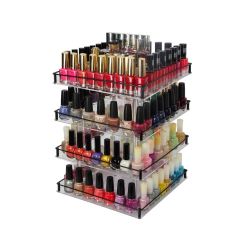 JackCubeDesign 4 Tier Acrylic Nail Polish 360° Rotating Display Rack Organizer Stand Makeup Cosmetic Carousel With Silver Iron Guard
