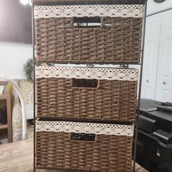 3 Drawer Wicker Storage Container With Metal Frame