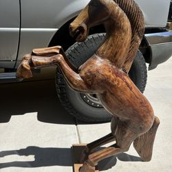 Antique Horse Wood Carved Statue 