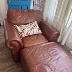 Brown Leather Chair+ ottoman
