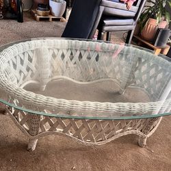 Wick Antique Center Glass Top Table