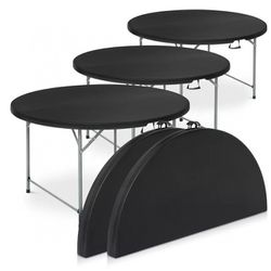 Set of 5 Bi-Fold 5Ft Plastic Table, Foldable Round Indoor Outdoor Desk for Kitchen Party Wedding, Black