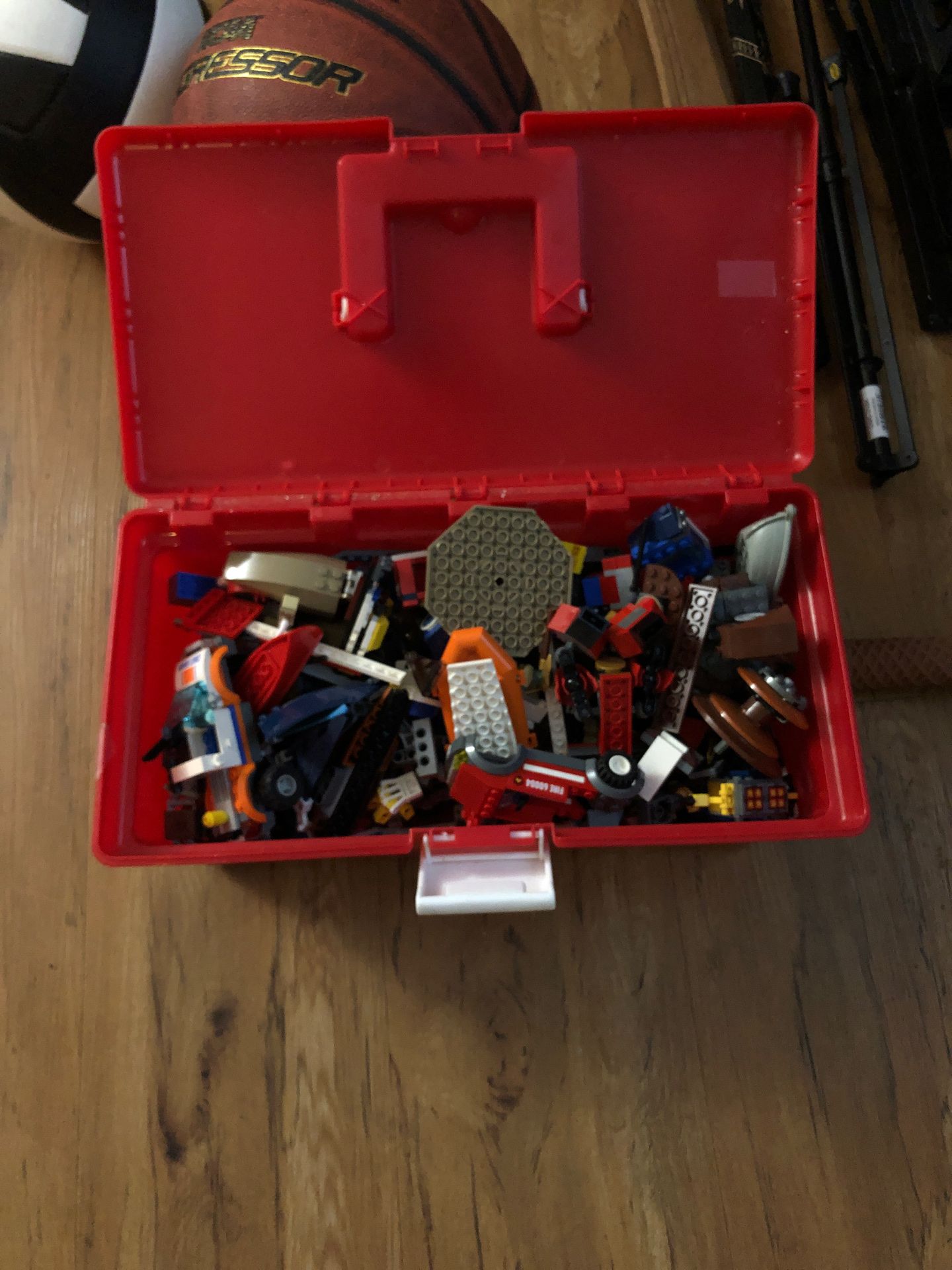 Legos in a plastic tool box - $10