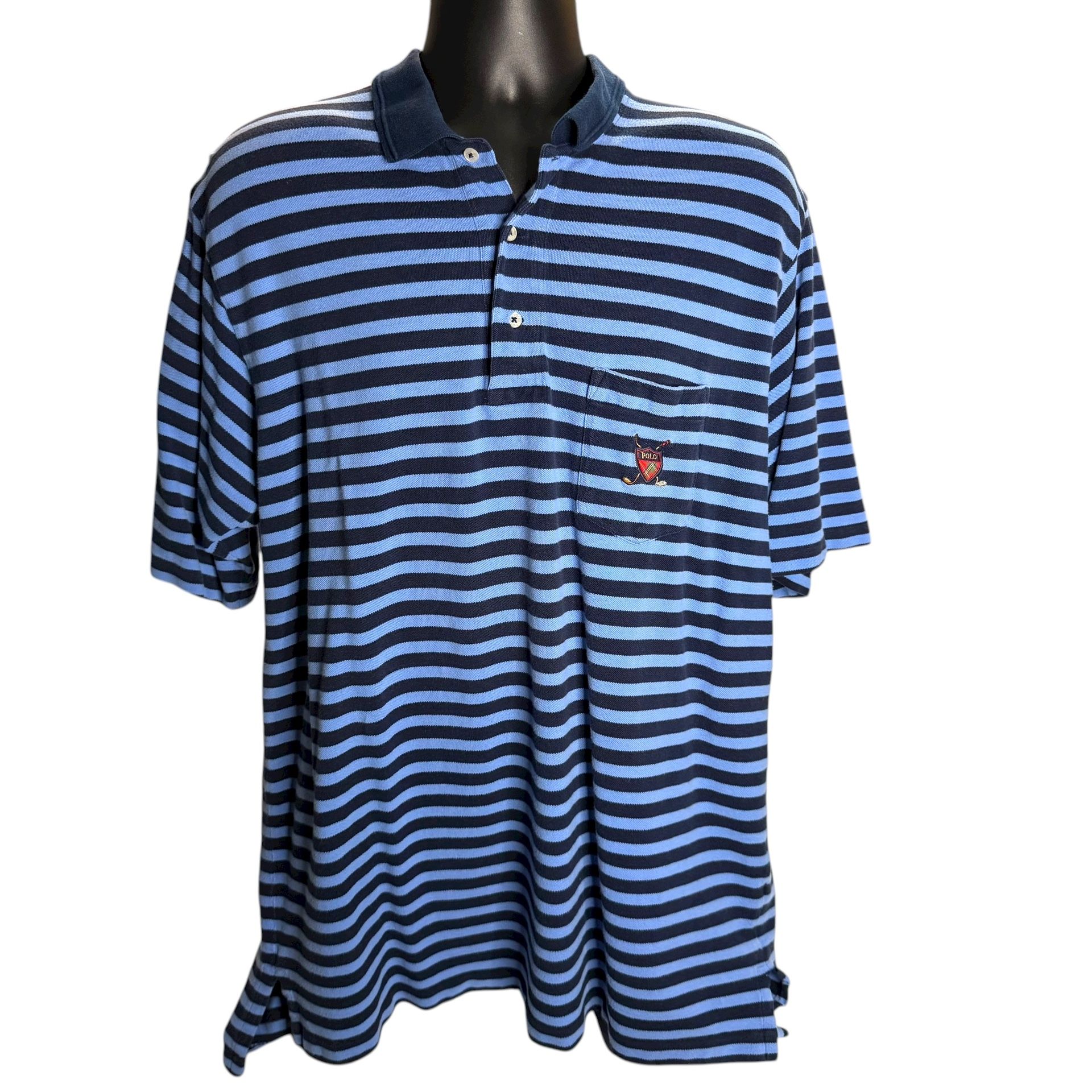 Vintage Polo Golf Ralph Lauren Men’s XXL Striped Cotton Polo Shirt Blue Crest Logo