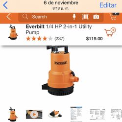EVERBILT 2-1 UTILITY PUMP BRAND NEW