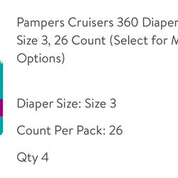 4 New Packs Size 3 Pampers Cruisers 