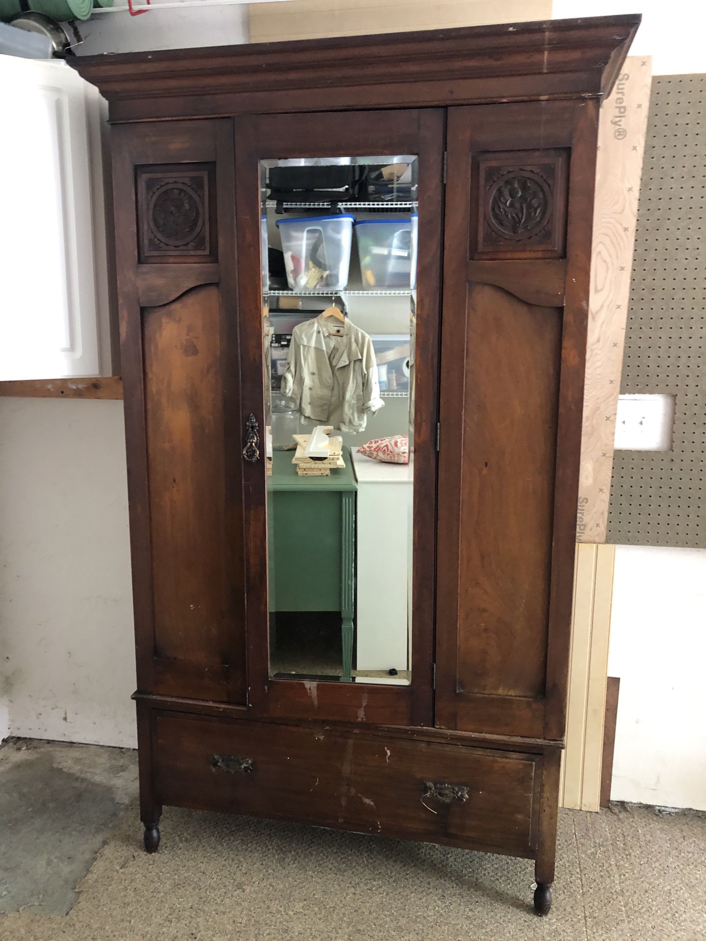 Victorian 19th century solid wood armoire