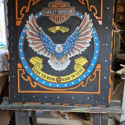 Hand Carved Harley Davidson Portrait