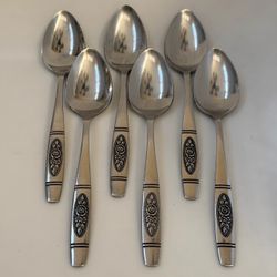 6pc Oneida Rose Pendant Teaspoons 6 1/8” Stainless Distinction Deluxe Glossy