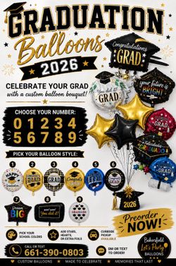 $25-& up Graduation balloon bouquets / very limited on the large . Add your stars and prints .