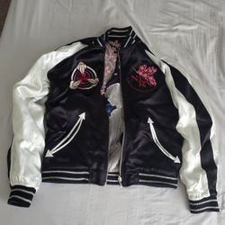 EVA GLOBAL Original Reversible Sukajan Jacket Rebuild of Evangelion Dragon and EVA-01 x Night Cherry Blossoms and Rei Ayanami Design