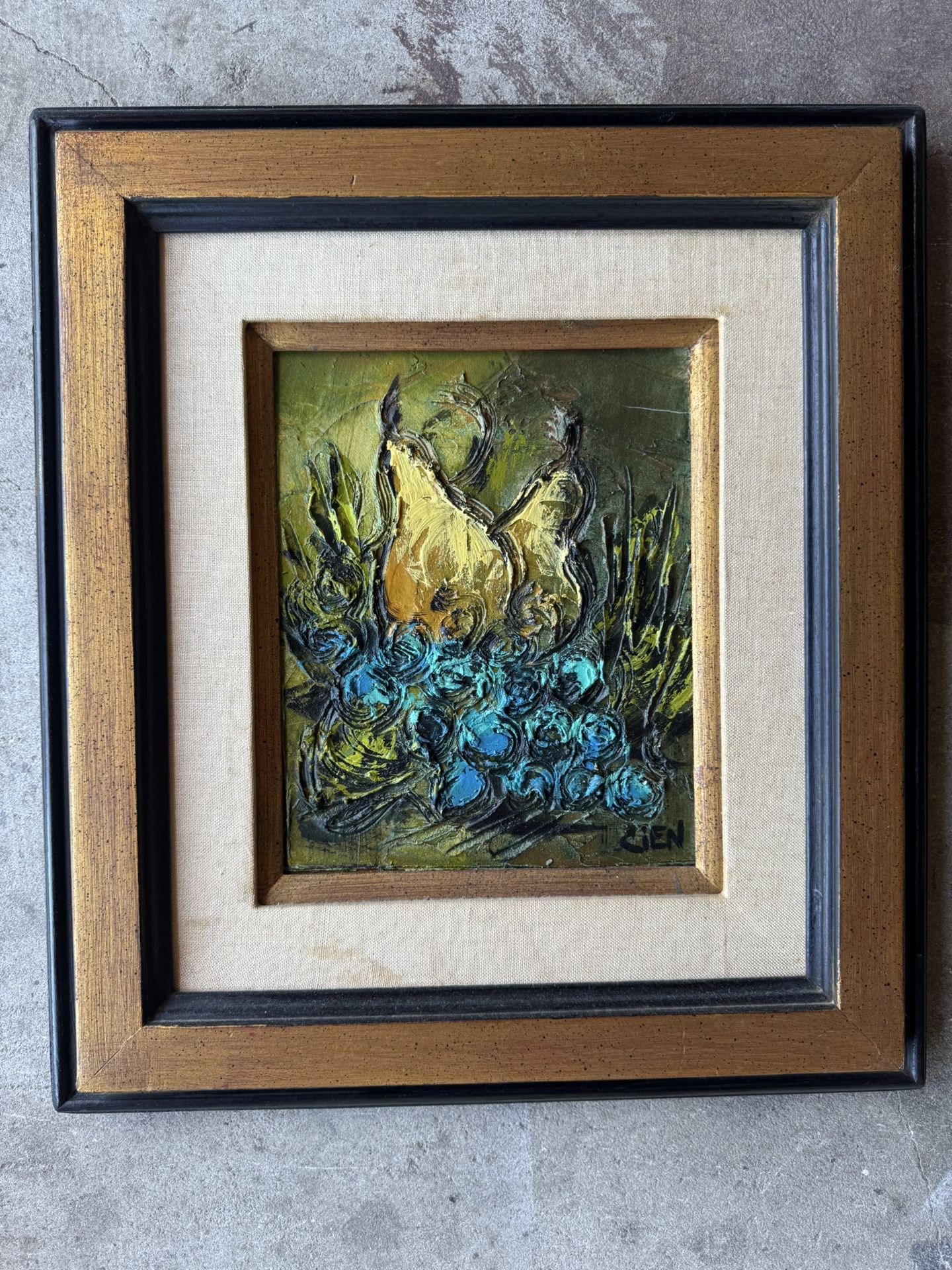 Etta Benjamin Cien Beautiful Mid Century framed thick oil painting Pears