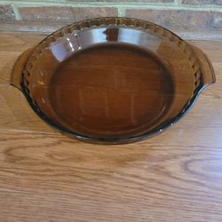 Vintage Anchor Hocking Amber Brown Pie Pan with Handles