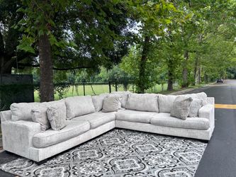 Large Light Gray Fabric Sectional Sofa