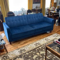 Blue Velvet Sleeper Sofa | Futon | Couch