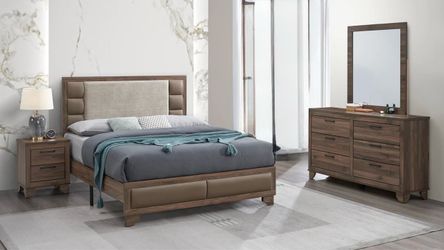 Mily Walnut 4 PC. Queen Size Platform Bedroom Set. Brand New. MATTRESS IS NOT INCLUDED.