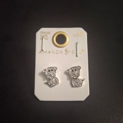 "NEW " Amanda Blu Puppy Stud Earrings Sterling Silver Dipped With Cubic Zirconia Pave' Settings