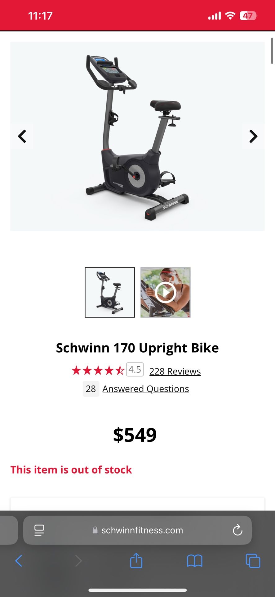 Schwinn 170 Upright Stationary Exercise Bike