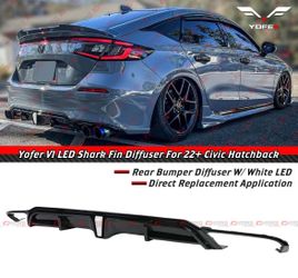 22-26 Honda Civic Hatchback Yofer Gloss Black Rear Bumper Diffuser White LED