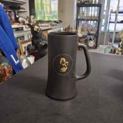 Vintage 1970's "The Playboy Club" Matte Black Frosted Glass Mug Stein W/Clear Bottom Stamped The Playboy Club & Gold Playboy Logo On Side 6.25" 
