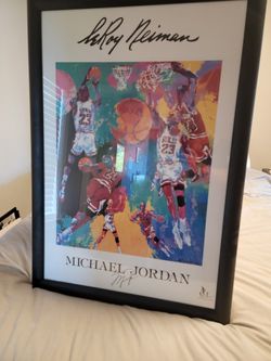 Leroy Neiman Portait Signed By Michael Jordan