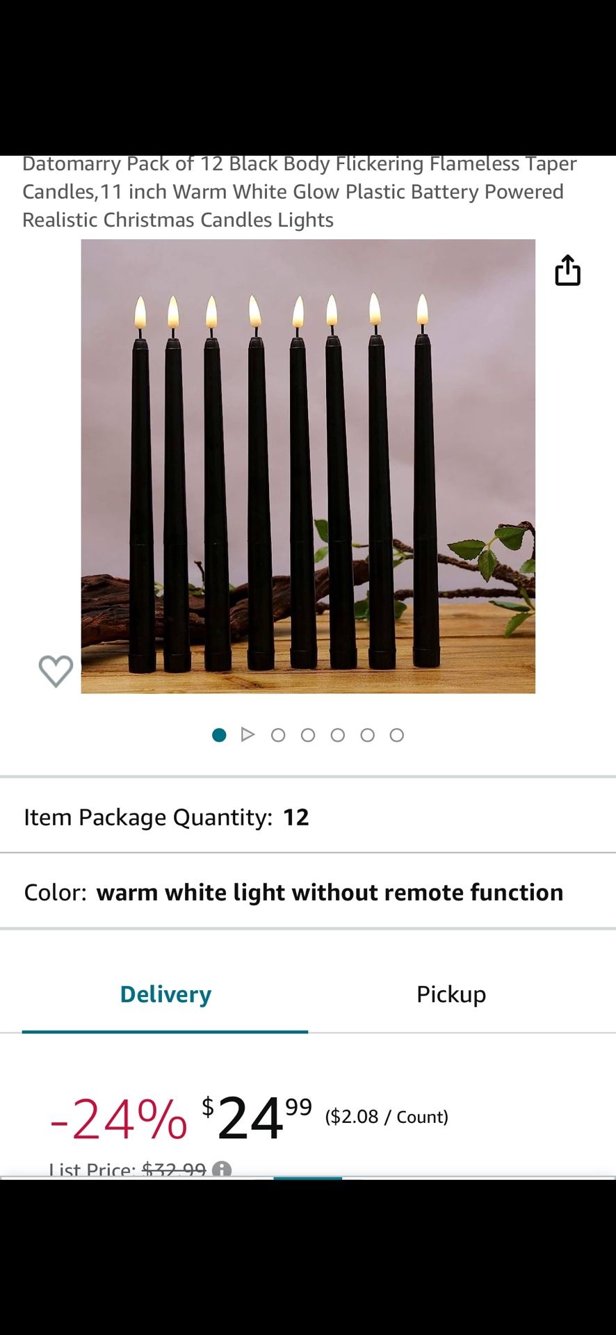 Black Plastic LED Flickering Candles