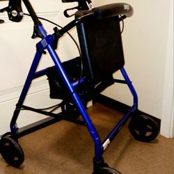 Medical Walker Drive 300 Lb Capacity Cobalt Blue Headed Back Brace Waterproof Seat Extra Storage Dual Locking Brakes Unbreakable Wheels And More!