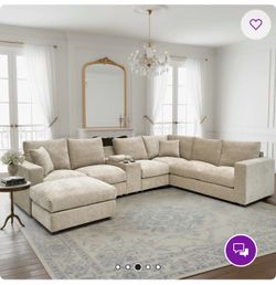 New in box Latitude Run®  Cloud Modular Sectional Sofa Upholstered Deep Seat Couches With Cupholder Console With Usb Port & Storage Box And An Ottoman