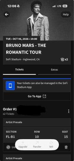 Bruno Mars SoFi tickets