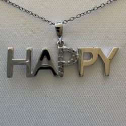 New Sterling Silver Happy Necklace With Diamonds