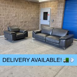 Gray Leather Power Reclining Sofa and Chair Set w/Adjustable Headrests (DELIVERY AVAILABLE! 🚛💨)