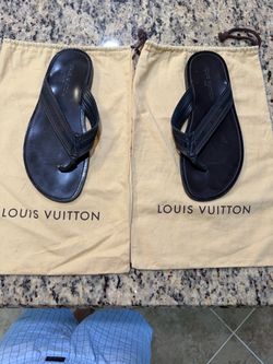 Louis Vuitton Hamptons leather and canvas thong flip-flops