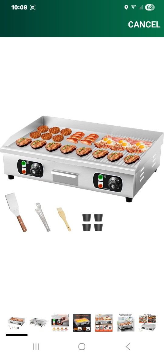 29" Commercial Electric Countertop Griddle,110V 3000W Flat Top Grill Hot Plate BBQ,Adjustable Thermostatic Control 122°F-572°F,Stainless Steel Restaur