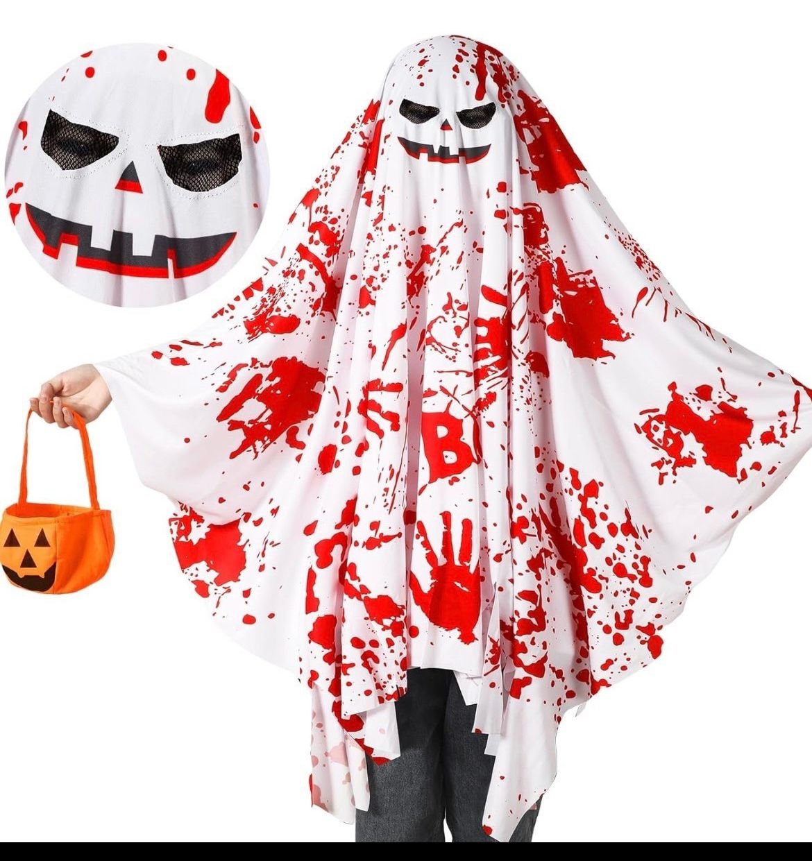 Lasnten 2 Pcs Kids Unisex Mask Ghost Costume Halloween 5-7yrs