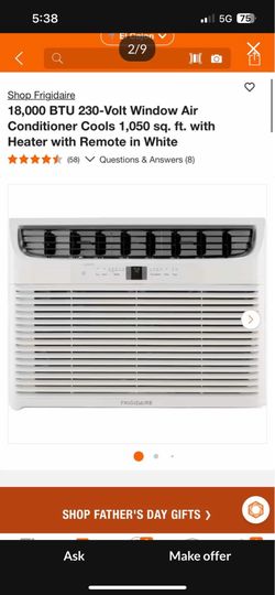 Shop Frigidaire 18,000 BTU 230-Volt Window Air Conditioner Cools 1,050 sq. ft. with Heater with Remote in White