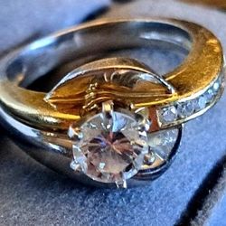 18k Gold and Platinum Diamond Wedding Ring  1.09 Carat Round Brilliant  - Size 8