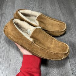 UGG Ascot Slippers Brown Shearling Suede Leather 1101110 Mens Sz 13