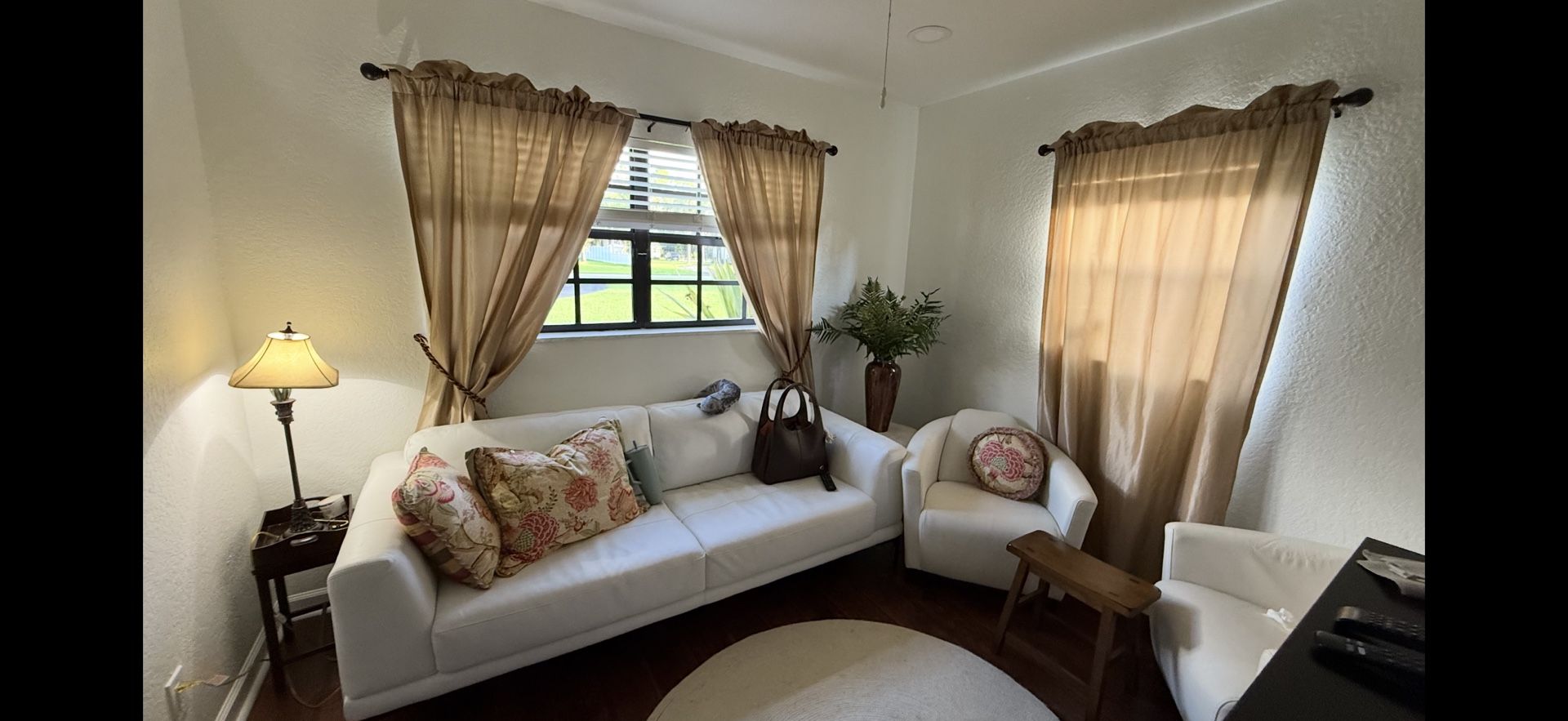 Modern White Leather Sofas (2 Available) – $350 Each / $600 Pair